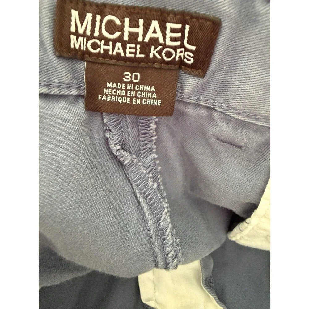 Michael Kors Shorts Mens 30 Blue Chino Stretch Flat Front Casual MK Logo Cotton